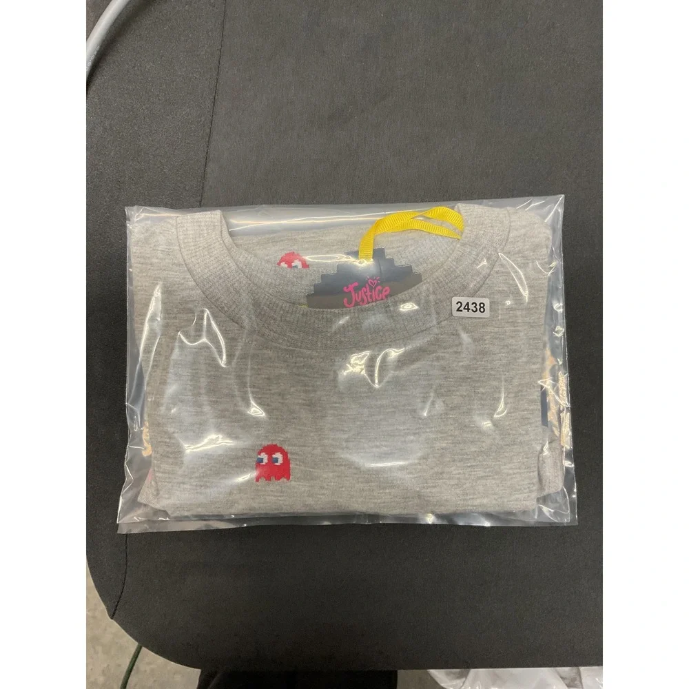 Justice Girls Pac-Man Cropped Graphic Tee Embroidered Gray S 7/8